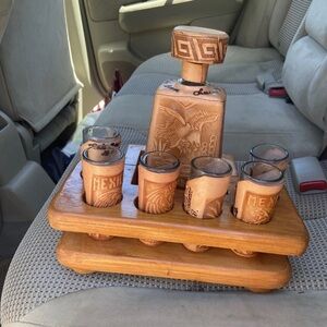 Wooden Tequila Decanter Set with Shot Glasses